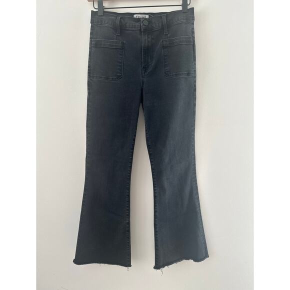 Frame Denim Denim - Frame Le Bardot Crop Flare Jeans Women's Size 27 Black Denim Medium Wash Cotton